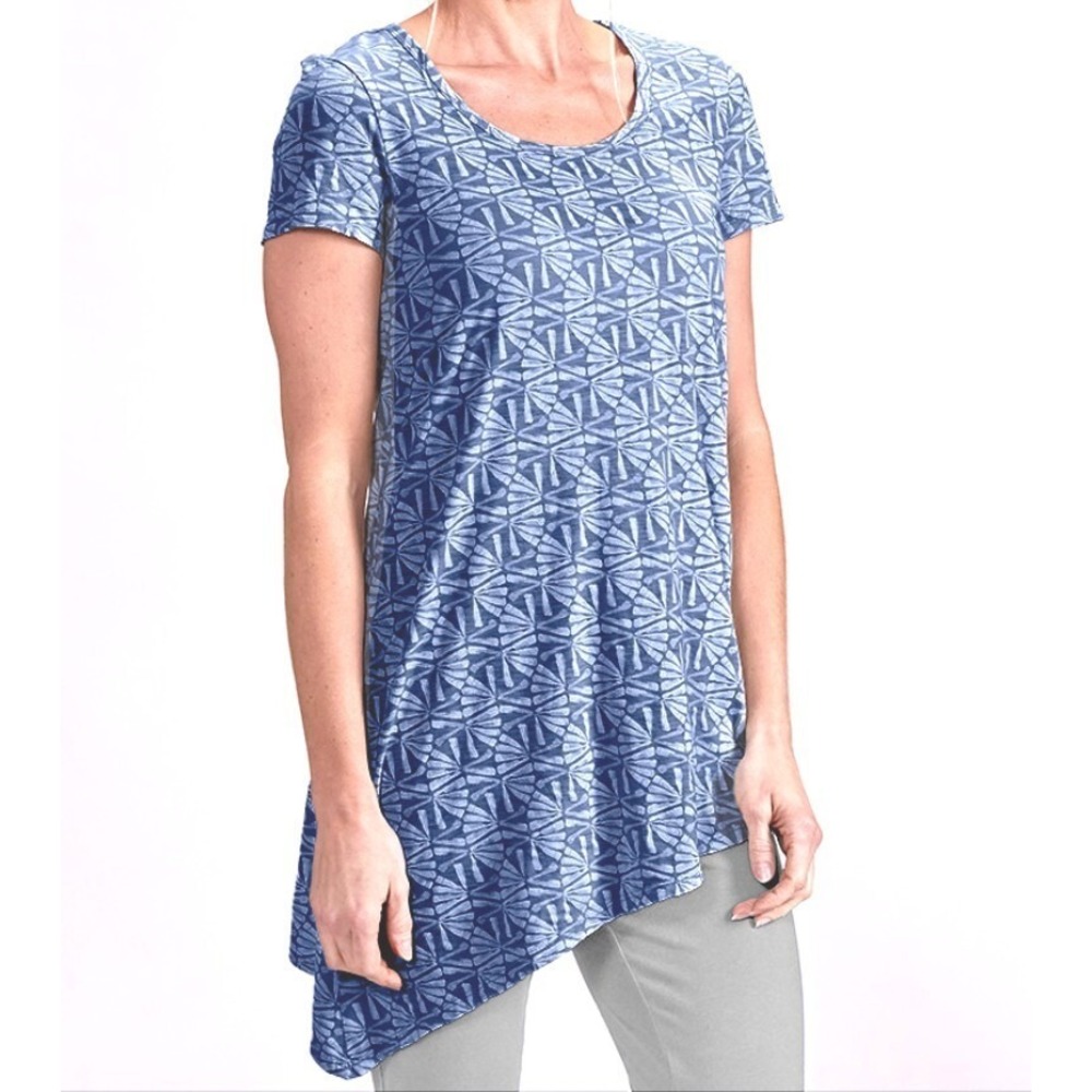 Fresh Produce M Tunic T Shirt Asymmetrical Tidepool Geo Moonlight Blue $62 USA